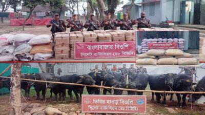 সুনামগঞ্জ সীমান্তে প্রায় দেড় কোটি টাকার চোরাই পণ্য জব্দ