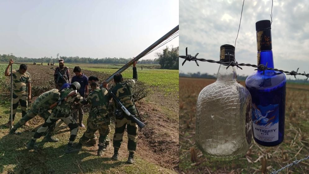 যে কারণে সীমান্তে কাঁটাতারের বেড়া-মদের বোতল ঝোলায় বিএসএফ