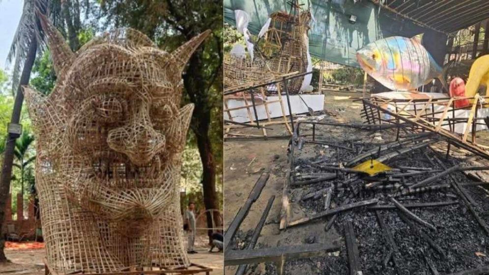 আনন্দ শোভাযাত্রার ‘ফ্যাসিবাদের প্রতিকৃতি’ পুড়ে ছাই