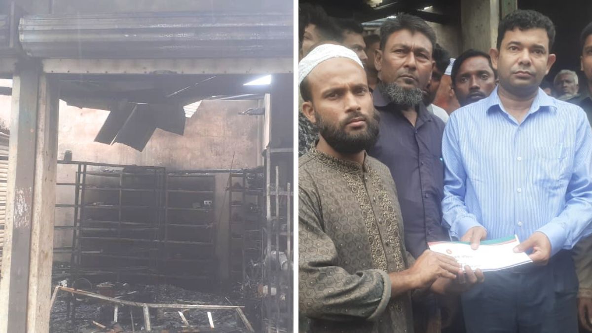 লালমোহনে আগুনে পুড়ল ৪ দোকান, ক্ষতি ৩০ লাখ টাকা