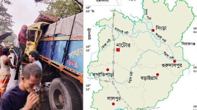 নাটোরে থেমে থাকা ট্রাকের পিছনে অপর ট্রাকের ধাক্কায় নিহত ১