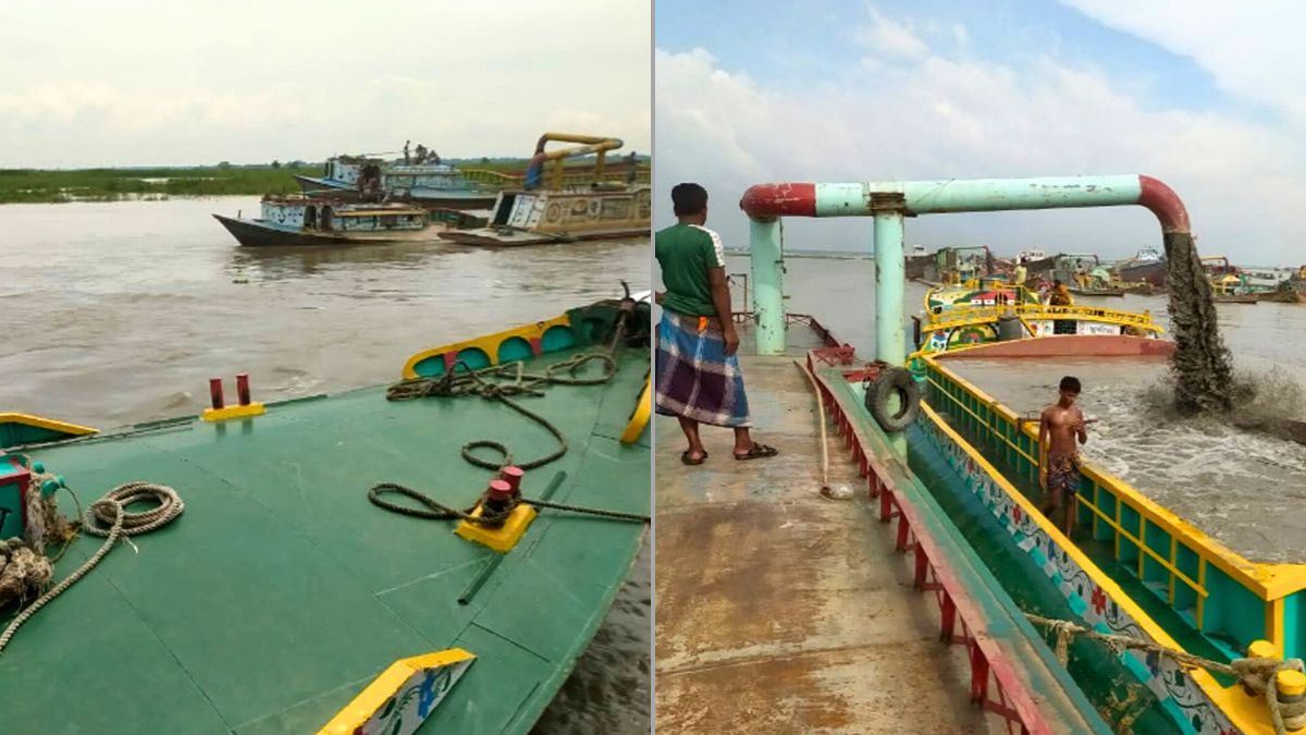 চাঁদপুরে মেঘনার পাড় ঘেঁষে ড্রেজারে বালু উত্তোলন, হুমকিতে সেচ প্রকেল্পর বাঁধ