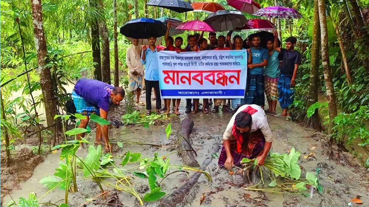 ঝালকাঠিতে কাঁচা সড়কে কচুগাছ রোপণ করে প্রতিবাদ