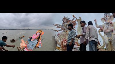 ভক্তদের নৃত্য-গানে দেবী দুর্গার মহাবিসর্জন