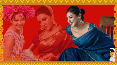 নীল শাড়ি-মনোমুগ্ধকর সাজে বিজয়া দশমীর শুভেচ্ছা জানালেন জয়া