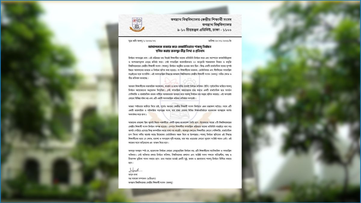 শাকসু নির্বাচন স্থগিতে জকসুর নিন্দা