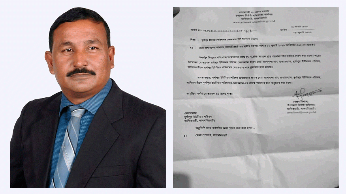 আদিতমারীর দুর্গাপুর ইউনিয়নের চেয়ারম্যান আসাদুজ্জামান পুনর্বহাল