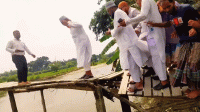 কাঠের সাঁকো ভেঙে নদীতে জামায়াত নেতারা
